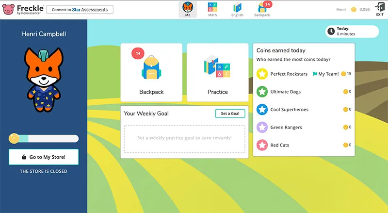 Freckle Student Dashboard