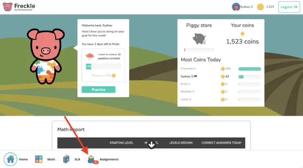 Freckle assignments screen