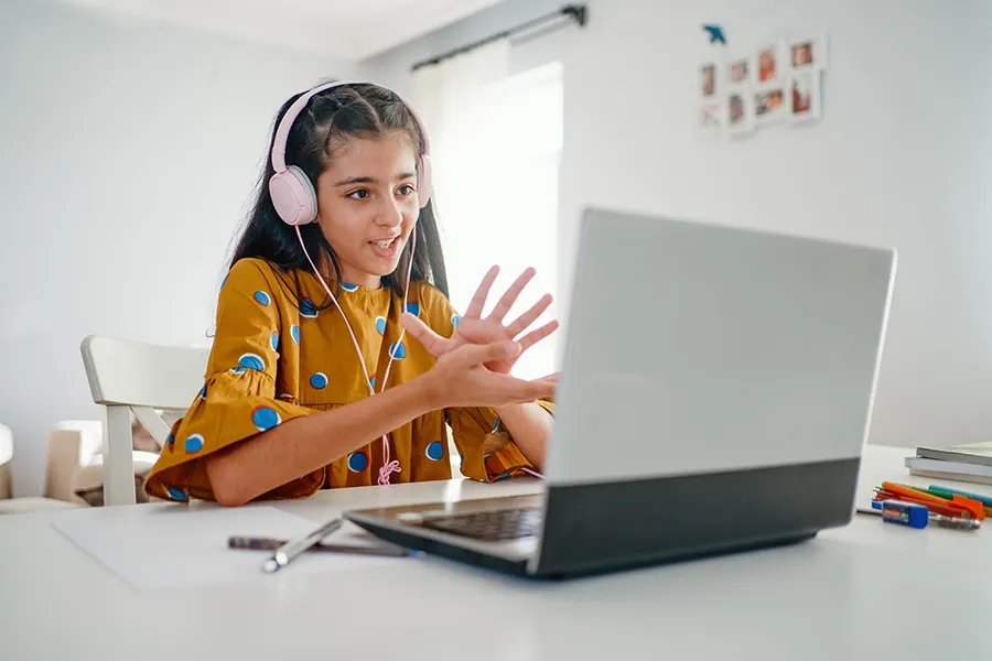 student in a remote classroom setting