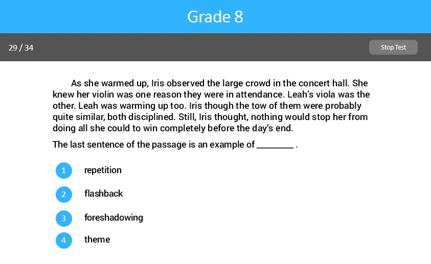 Understanding Author’s Craft Grade Eight test screenshot.