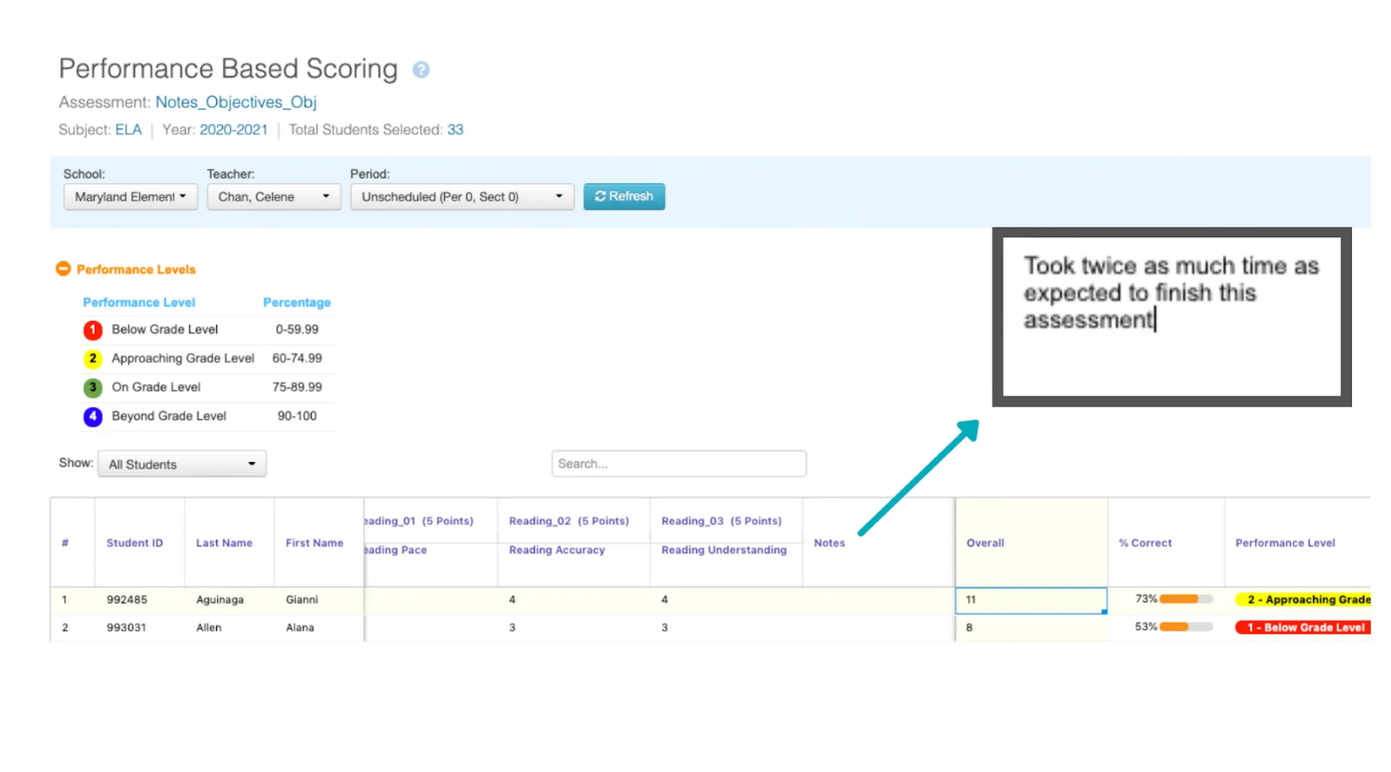 perform based based scoring screenshot