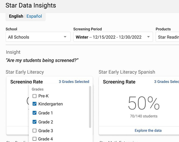 The level of data available within Star Data Insights depends on your user permissions. District Administrators can view data for any school in the district. School Administrators and Teachers can view data for their own school.