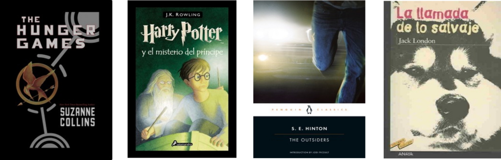 Middle Grades Plus (MG+): The Hunger Games; Harry Potter y el misterio del príncipe
Upper Grades (UG): The Outsiders; La llamada de lo salvaje 