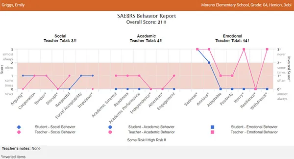 Screenshot of SAEBRS individual skills report