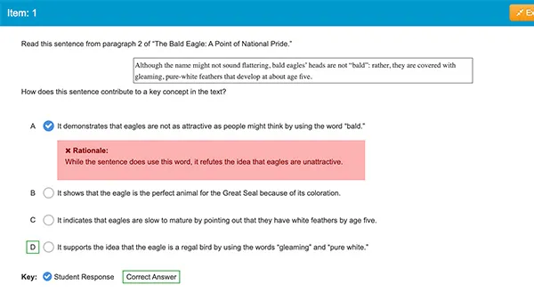 Screenshot of a multiple choice question with the wrong answer choosen and an explanation of why it is wrong