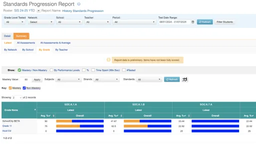 Unlock a teks assessment standards progression report screenshot