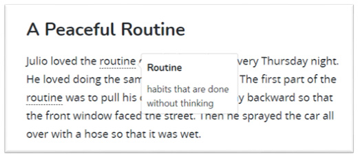 Snapshot of a text passage featuring a detailed definition for a challenging key term “routine”